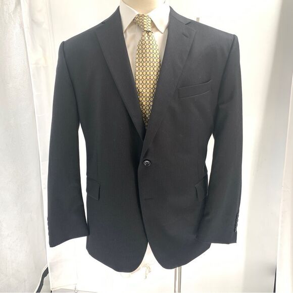 Stafford 50R SUIT Black Self Stripe Super 100’s Wool 2Button Jacket 2 Piece - Picture 1 of 12